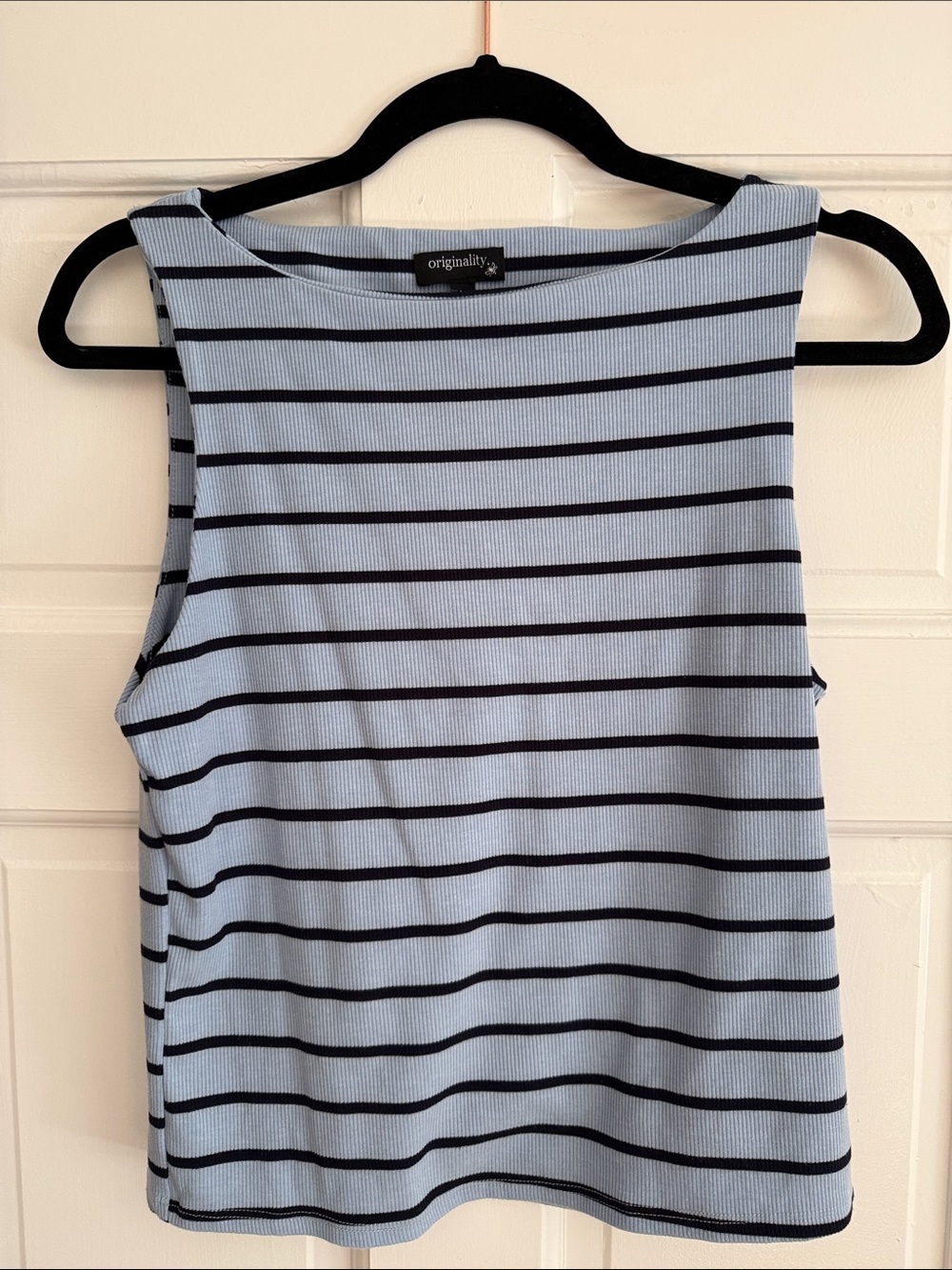 Originality Light Blue & Black Striped Ribbed Tank